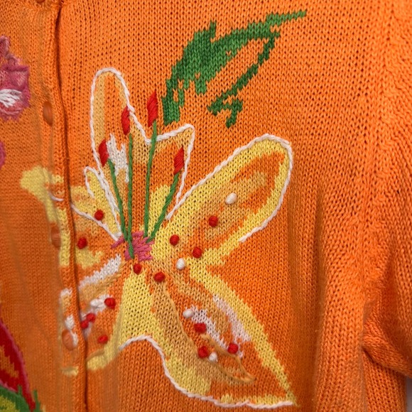 Susan‎ Bristol Cardigan Size S/M Short Sleeve Floral Tropical Embroidery Cotton - Picture 3 of 10